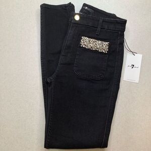 7 For All‎ Mankind Jeans 25 High Waist Skinny Rhinestone Pocket Rinsed Bl…